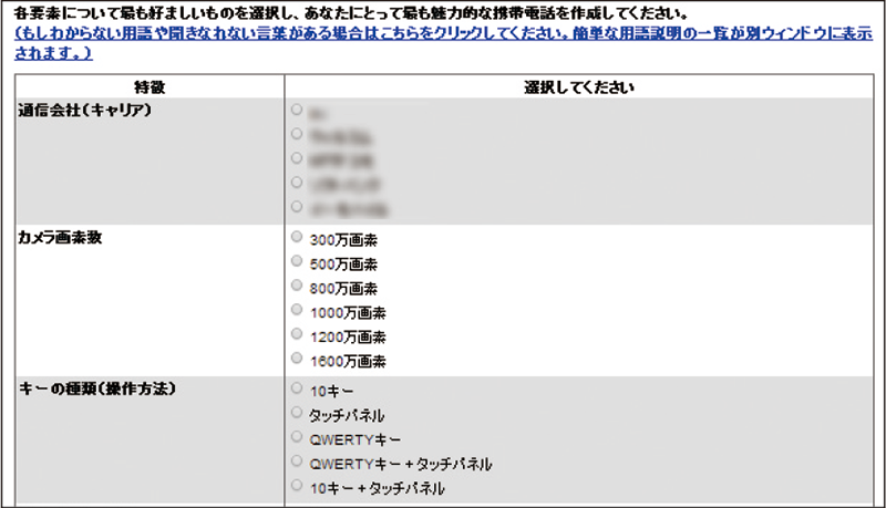 理想の商品スペックを選択してもらいます